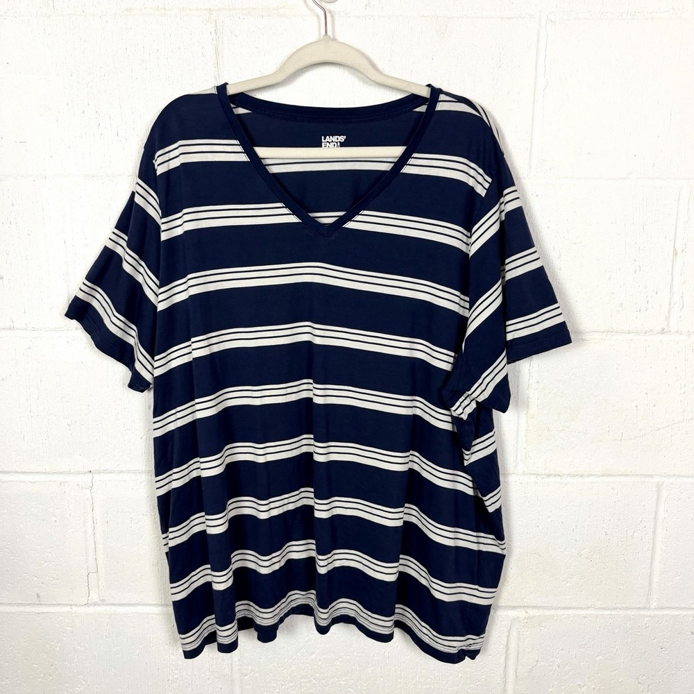 Lands End Women's Striped T-Shirt Top Plus Size 3X Blue Classic Preppy Casual